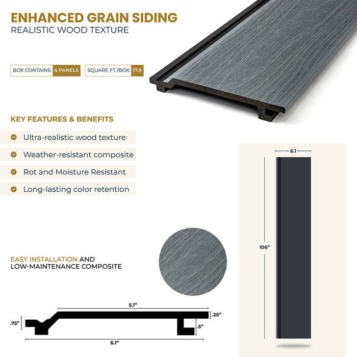 Graphite Charcoal Gray Wood-Like Composite Siding, Exterior Wall Paneling