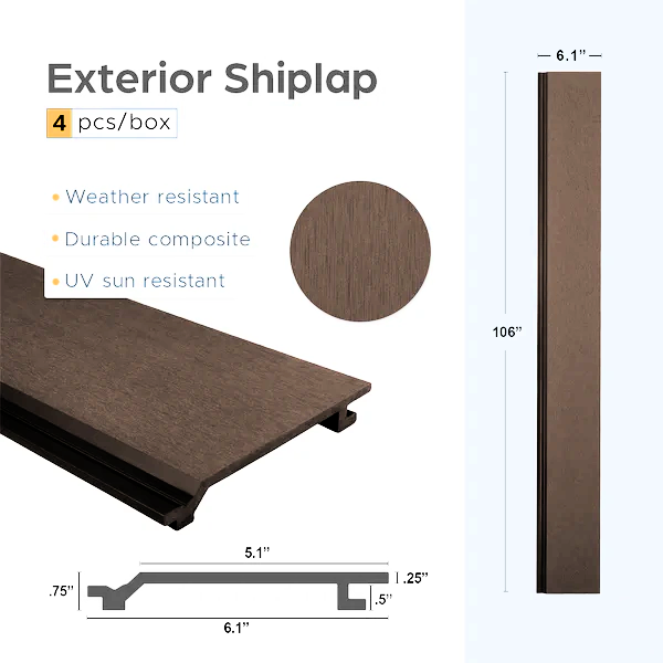 Coffee Exterior Shiplap Siding Boards, Outdoor Wall Panel Cladding