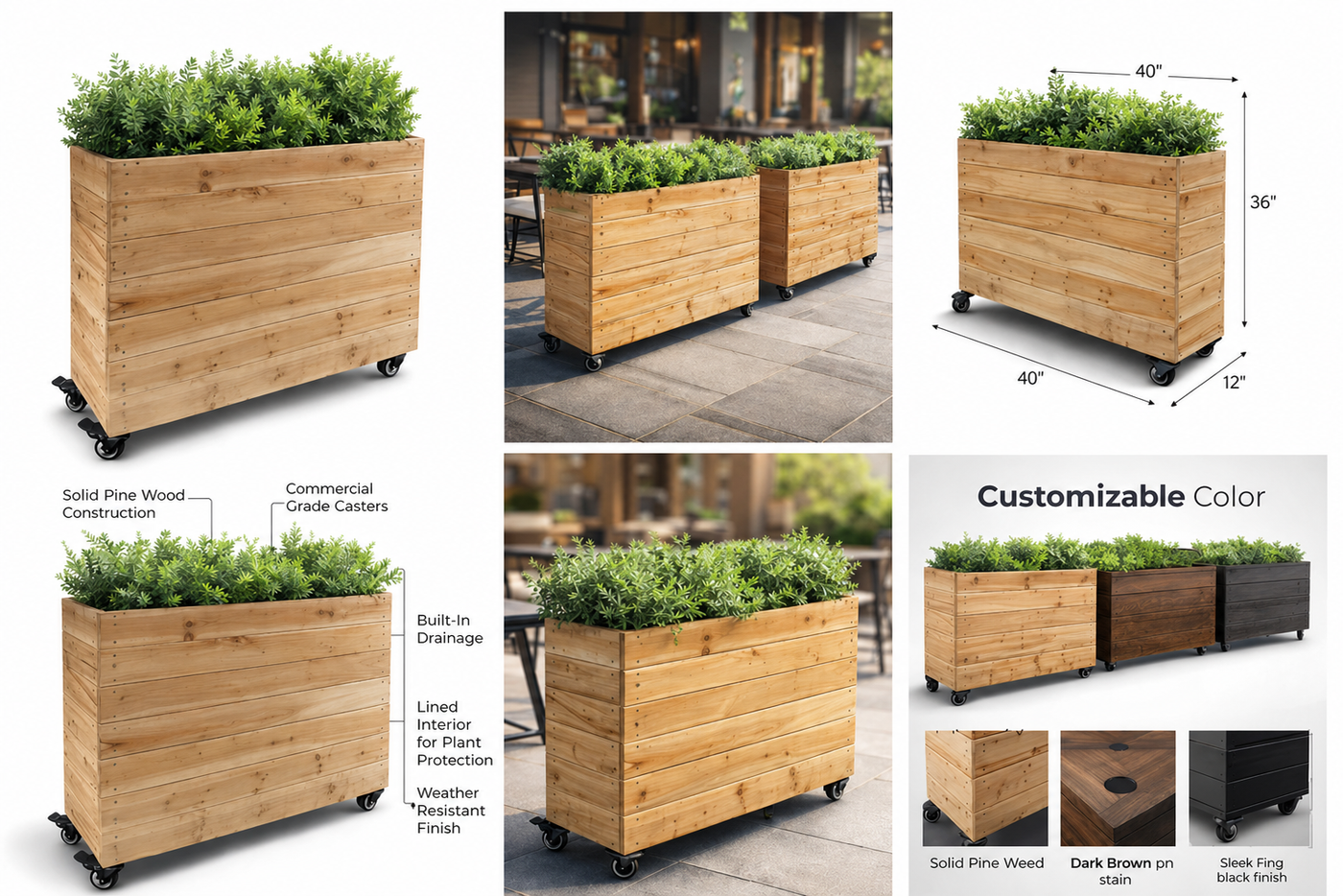 Commercial-Grade Rolling Planter Café Barrier – Durable, Mobile, and Built for Outdoor Use Infographic