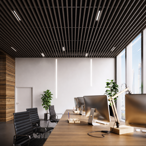 Dark Brown - Suspended Slatted Wood Ceiling System office view