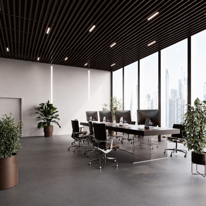 Dark Brown - Suspended Slatted Wood Ceiling System far view