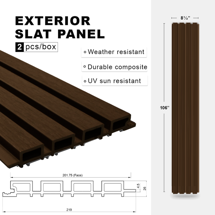 Dark Brown Composite Siding Slat Panels for Exterior Outdoor Walls