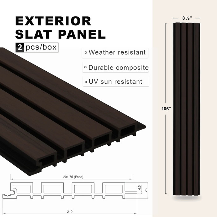 Dark Coffee & Black Gap Composite Siding Slat Panels for Exterior Outdoor Walls