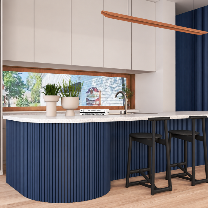 Navy Blue Trapezoid Wood Panels -- Flexible 3/4" Fluted Beads for Interior Walls