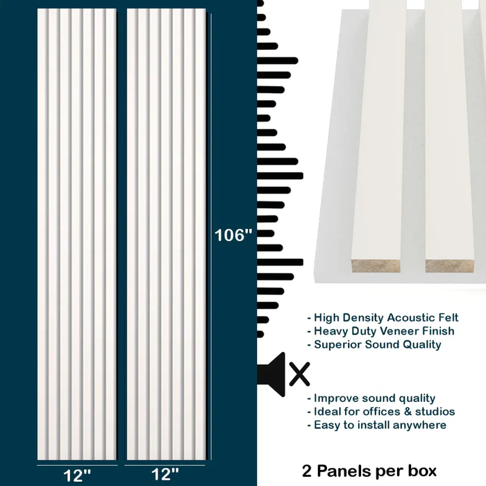 White Acoustic Wall Panels, Soundproofing for Walls  | 94"-106" x 12 - 2 pieces per box