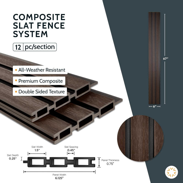 Expresso Walnut Heavy-Duty Slat Composite Fence Panels