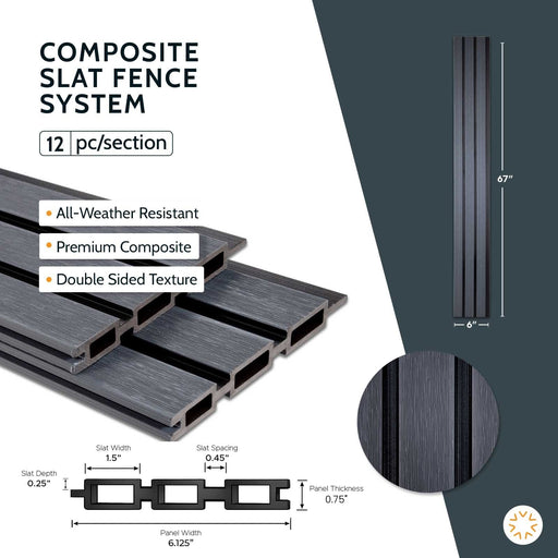 Slate Gray Heavy-Duty Slat Composite Fence Panels