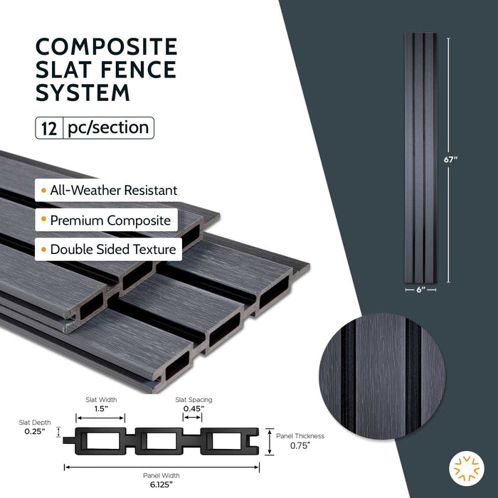 Slate Gray Heavy-Duty Slat Composite Fence Panels