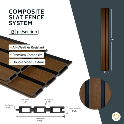 Teak Black Gap Heavy-Duty Slat Composite Fence Panels