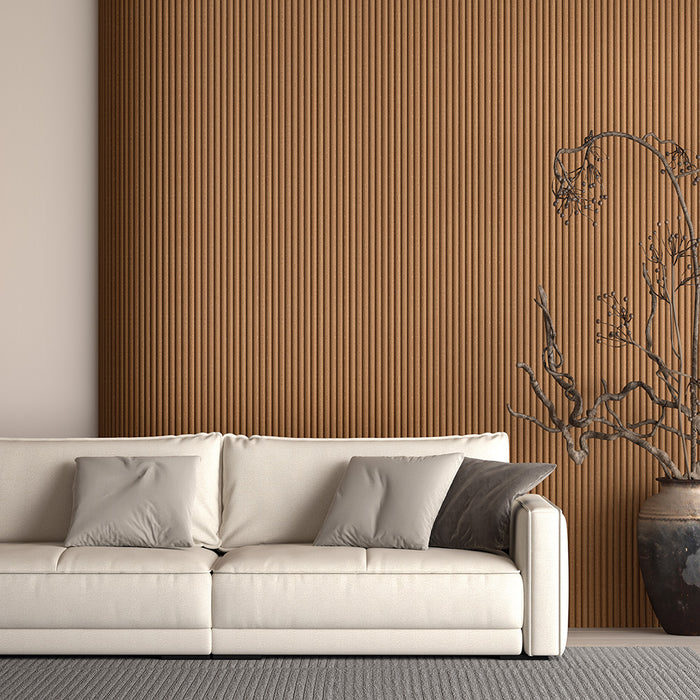 Warm Maple Tambour Wood Panels – Flexible 1" Fluted Beads for Interior Walls