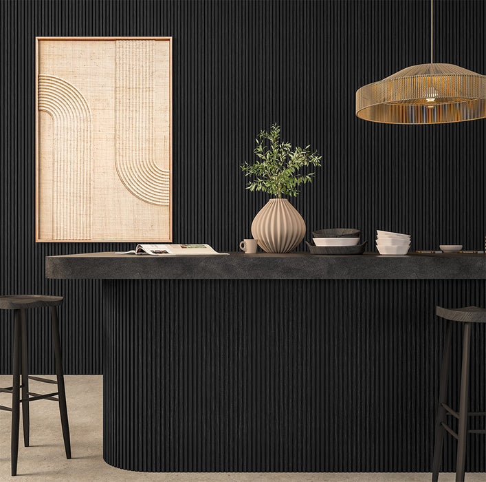 Black Square-Groove Wood Panels -- Flexible 1/2" Fluted Fins for Interior Walls