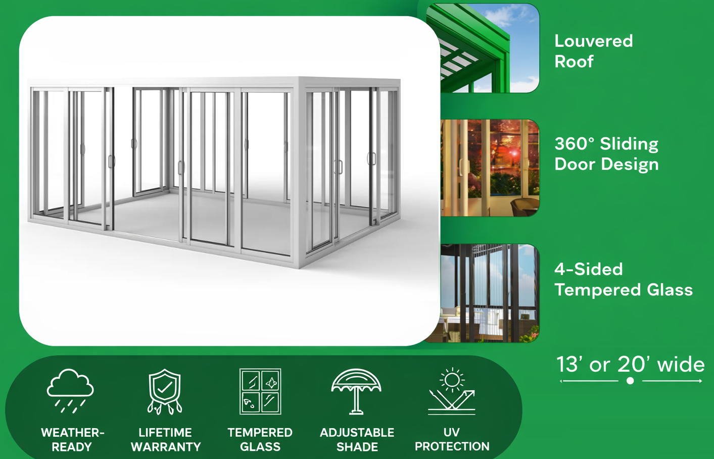 Cielo Cabana™ Luxury Louvered Roof Glass Pergola Infographic