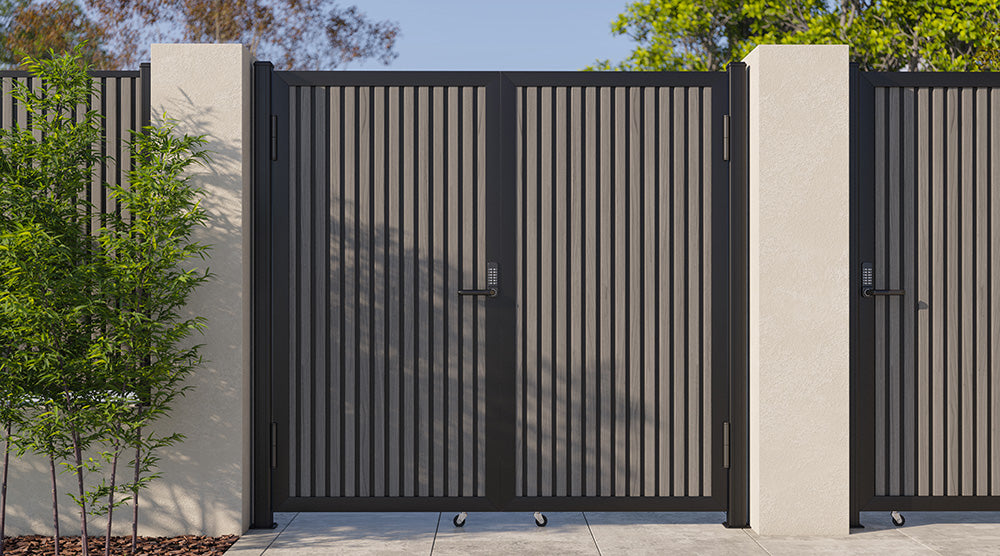 Slate Gray Heavy-Duty Composite Privacy Gate Kit – Keypad Lock Included | Single, Double & DIY Swing Fence Gate