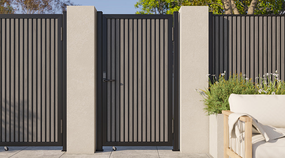 Slate Gray Heavy-Duty Composite Privacy Gate Kit – Keypad Lock Included | Single, Double & DIY Swing Fence Gate