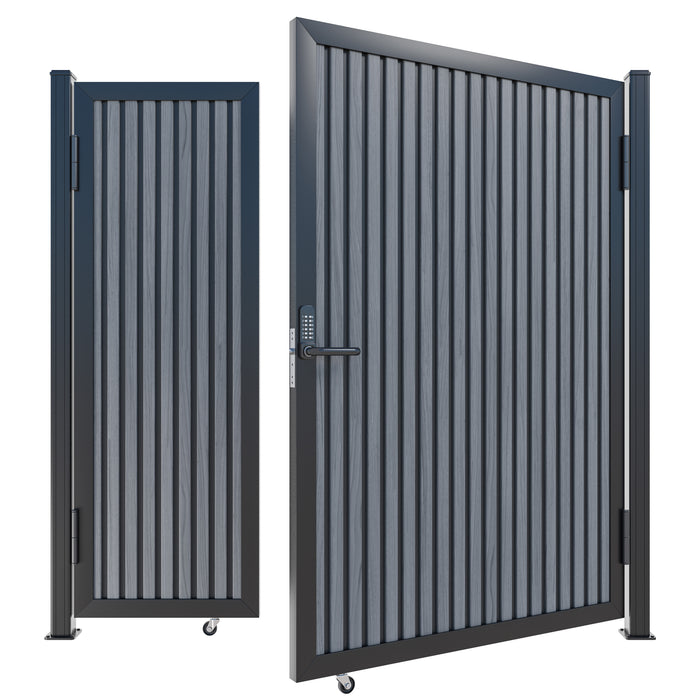 Slate Gray Heavy-Duty Composite Privacy Gate Kit – Keypad Lock Included | Single, Double & DIY Swing Fence Gate
