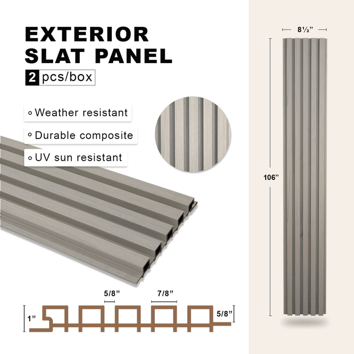 Gray Oak Exterior Slat Siding Outdoor Wall Cladding Panels 5 Strip: 1" Wide Slats