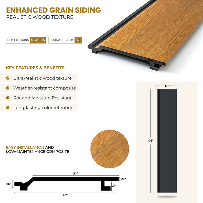 Weathered Teak Enhanced Grain Wood-Like Composite Siding, Exterior Wall Paneling