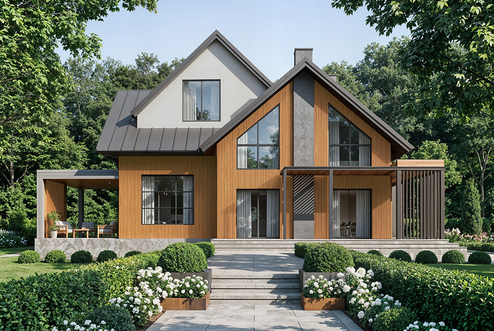 Honey Oak Composite Siding Panel on a house