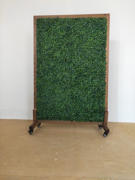 Mobile Privacy Garden Fence Divider with Artificial Grass on Both Sides and Wood Stand 39 in. x 51 in.