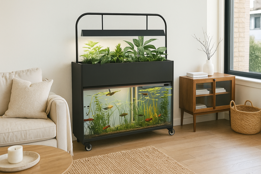 Innovative Planter Aquarium Tank – Mobile DIY Metal Planter with Lights, Feeder & Décor