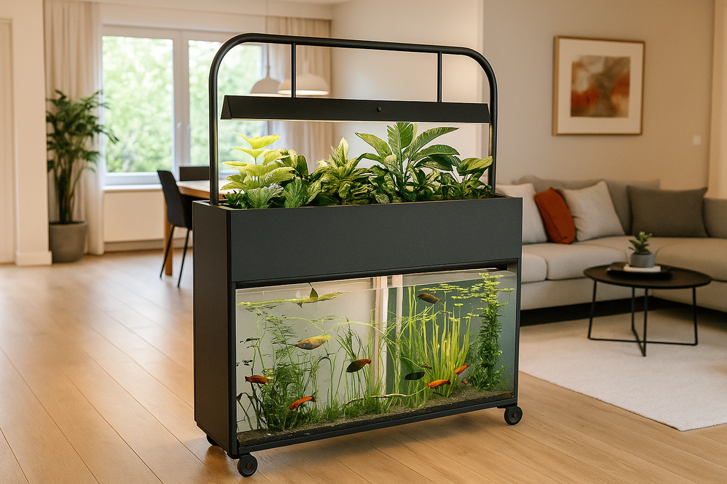 Innovative Planter Aquarium Tank – Mobile DIY Metal Planter with Lights, Feeder & Décor