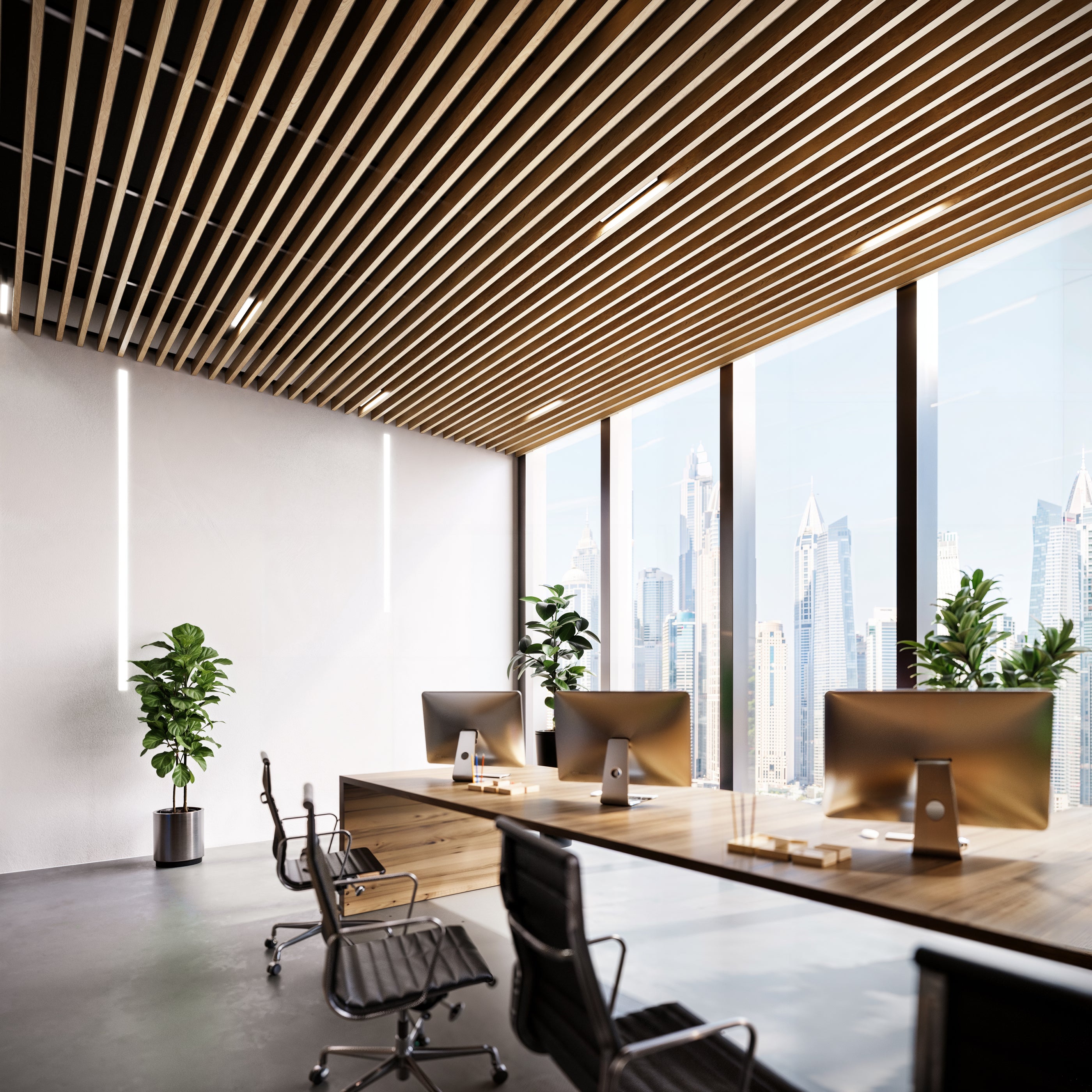 Light Oak - Suspended Slatted Wood Ceiling System