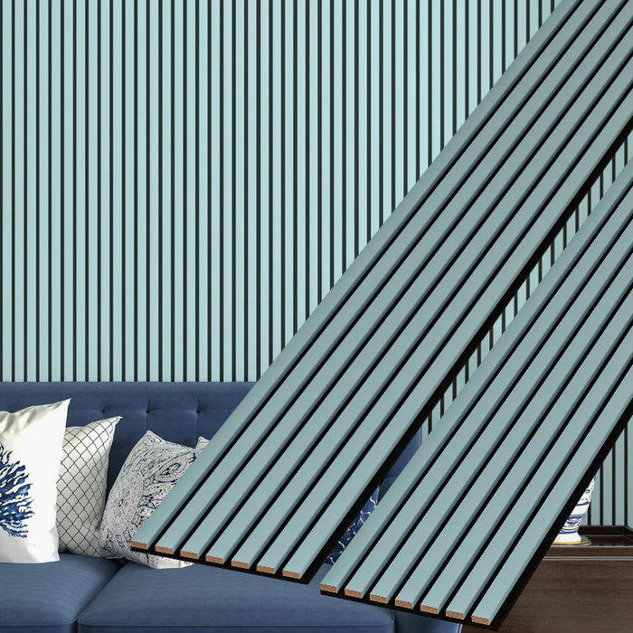 Light Blue acoustic Acoustic Slat Wood Wall Panels 94 x 12