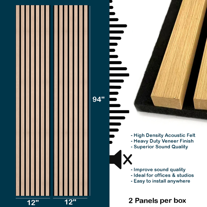 Light Cold Oak Acoustic Wall Panels, Soundproofing for Walls | 94 x 12 - 2 pieces per box