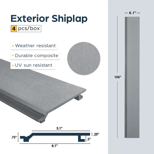 Light Gray Exterior Shiplap Siding Boards, Outdoor Wall Panel Cladding