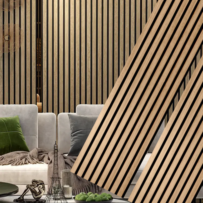 Light Walnut Acoustic Wall Panels for Soundproofing Rooms | 94 x 12 - 2 pieces per box