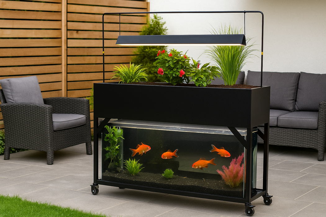 Innovative Planter Aquarium Tank – Mobile DIY Metal Planter with Lights, Feeder & Décor