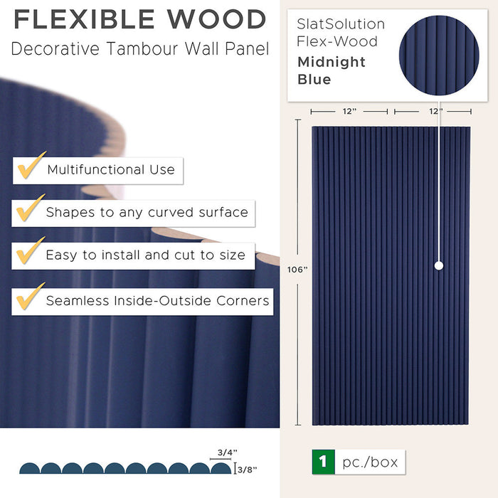 Navy Blue Flexible 1" Standard Bead 3D Fluted Semi-Circle Shiplap Wood Wall Panel