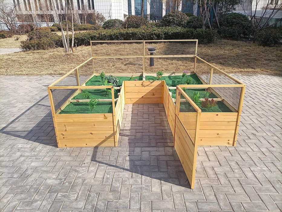 8ft x 8ft Raised Wooden Garden Bed, Ergonomic Design & Critter-Proof Fencing