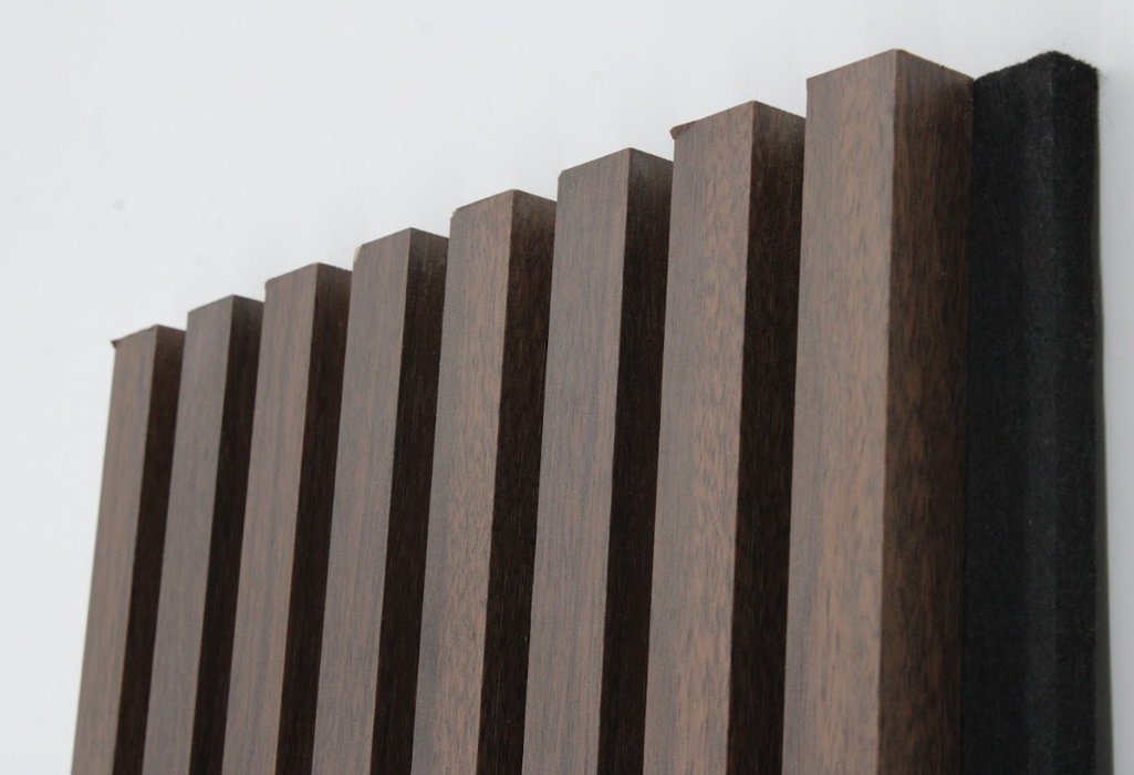 Dark Chestnut Square-Slat Acoustic Wall Panels, Soundproofing for Walls