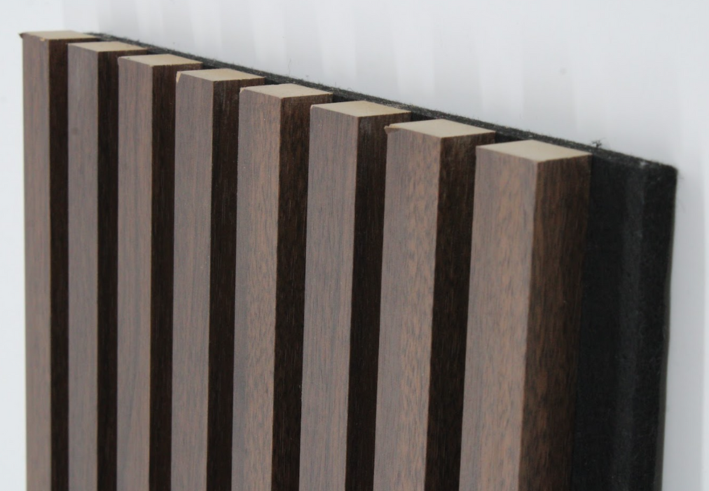 Dark Chestnut Square-Slat Acoustic Wall Panels, Soundproofing for Walls