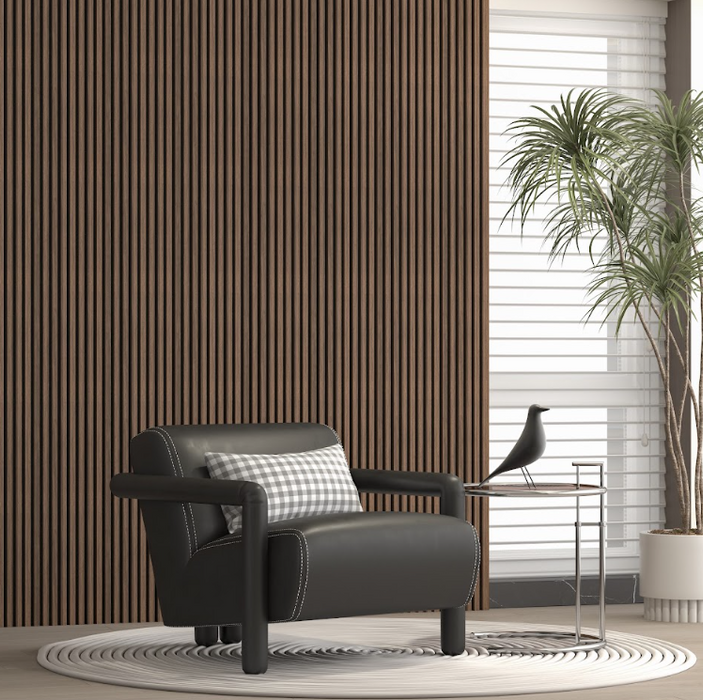 Dark Chestnut Square-Slat Acoustic Wall Panels, Soundproofing for Walls