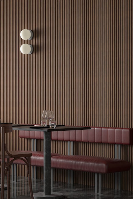 Dark Chestnut Square-Slat Acoustic Wall Panels, Soundproofing for Walls