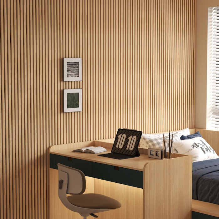 American Oak Square-Slat Acoustic Wall Panels, Soundproofing for Walls