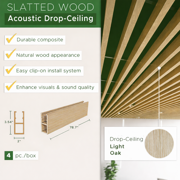 Suspended Slatted Wood Ceiling System - Light Oak