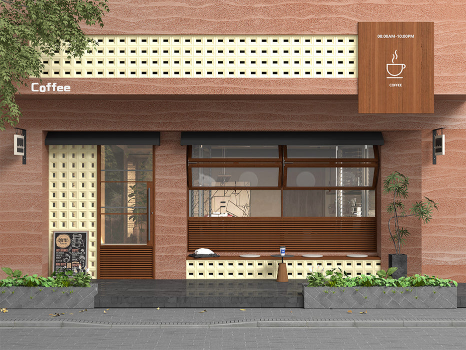Beige PU Hollow Brick Wall Panels – Modern Room Divider & Decorative Outdoor Privacy Screen