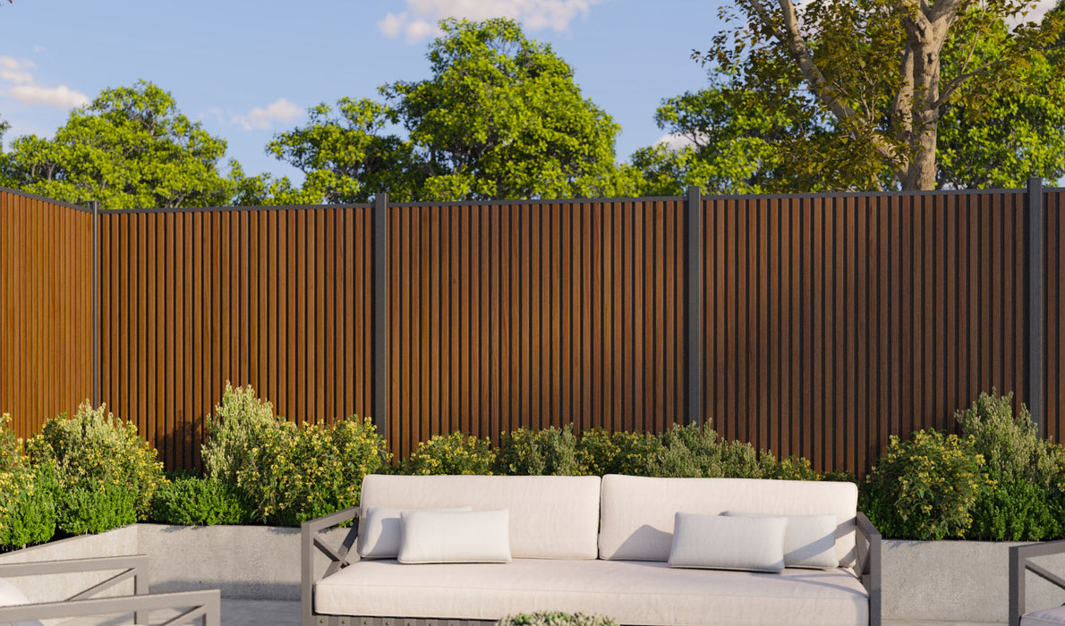Teak Black Gap Heavy-Duty Slat Composite Fence Panels