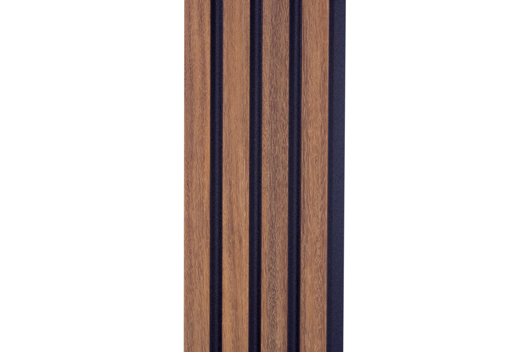 Teak Wood Slat Wall Panels with Black Accents – Stout Profile (94" & 106" Lengths)
