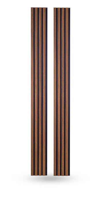 Teak Wood Slat Wall Panels with Black Accents – Stout Profile (94" & 106" Lengths)