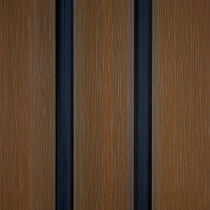 All-Weather WPC Composite Fence Slat Panel System - Weathered Teak With Black Accents