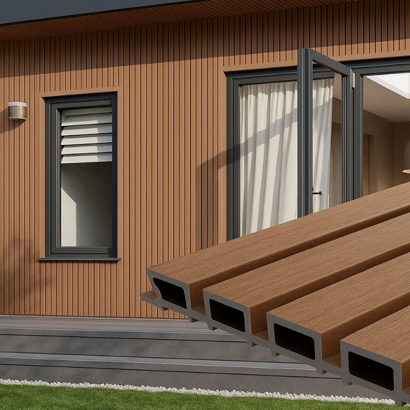 ブラウン　ストレート Teak Composite Siding Slat Panels for Exterior Outdoor Walls