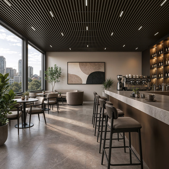 Black Textured - Suspended Slatted Wood Drop Ceiling System