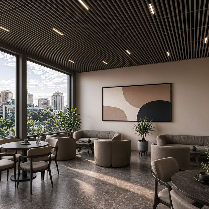 Black Textured - Suspended Slatted Wood Drop Ceiling System