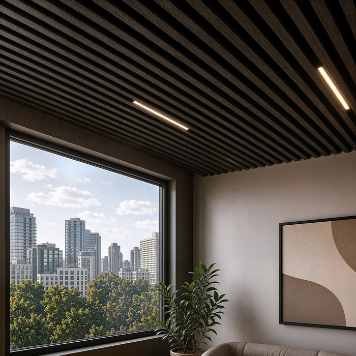 Black Textured - Suspended Slatted Wood Drop Ceiling System