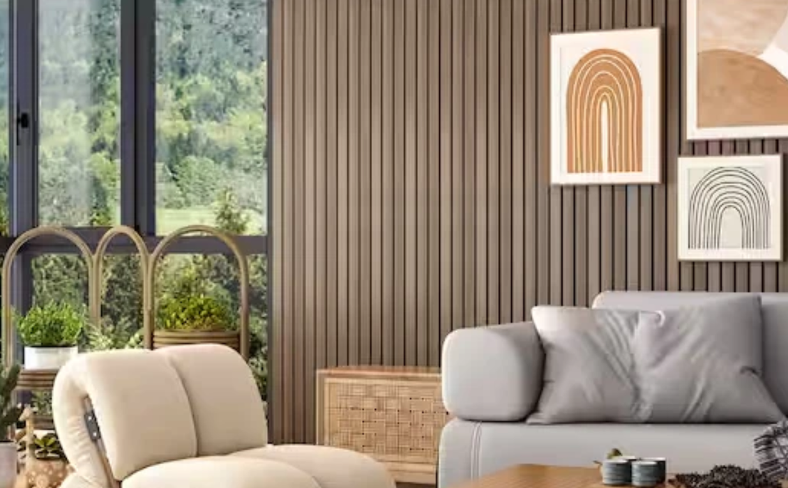 Walnut Wood Veneer Acoustic Wide Slat Accent Wall Panels