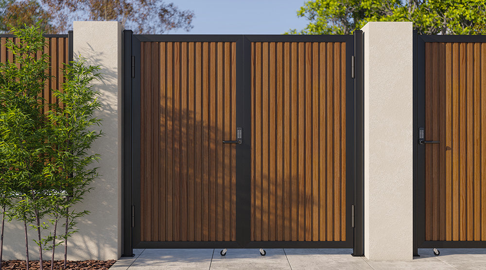 Teak Heavy-Duty Composite Privacy Gate Kit – Keypad Lock Included | Single, Double & DIY Swing Fence Gate